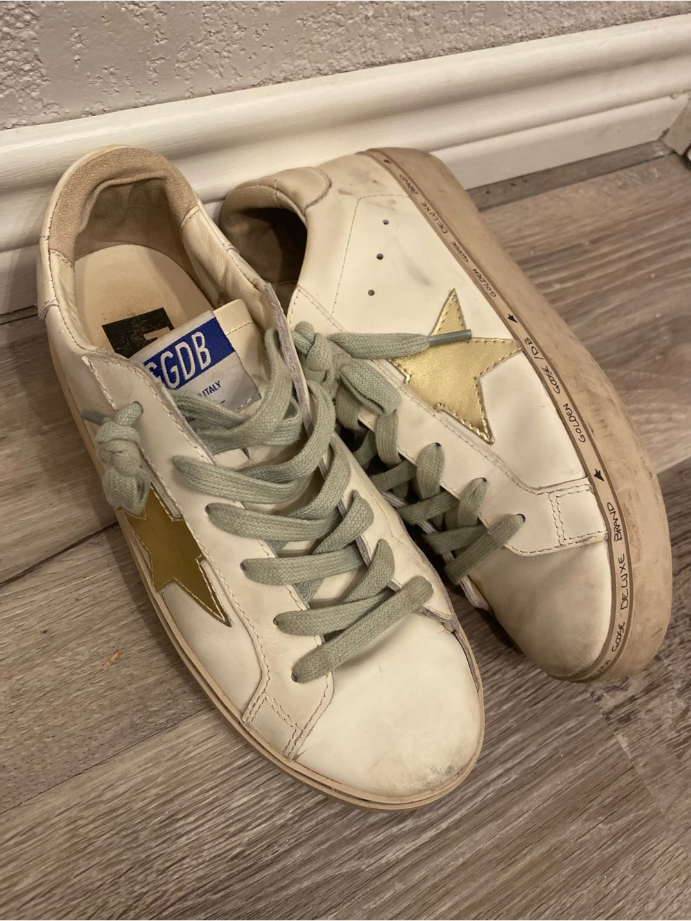 White Distressed Star Sneakers Gold Metallic EU 39 Inspired Style
